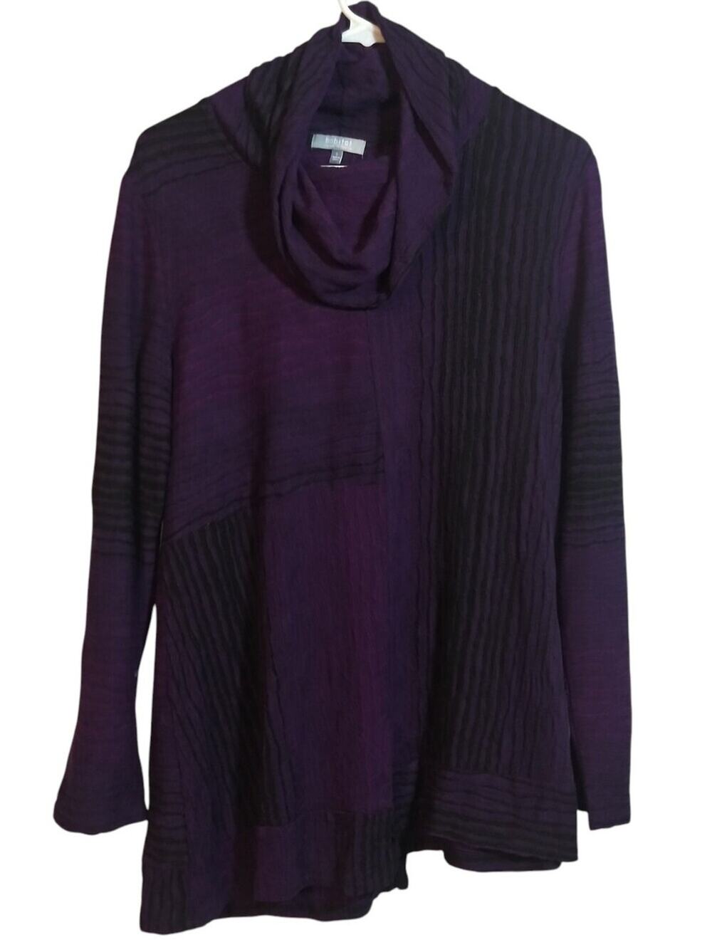 Habitat Purple & Black Cowl Neck Tunic Top Textured Long Sleeve Size Small